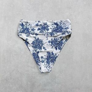 Berlook Women's Medium Blue Floral High Waisted Swim Bikini Bottoms